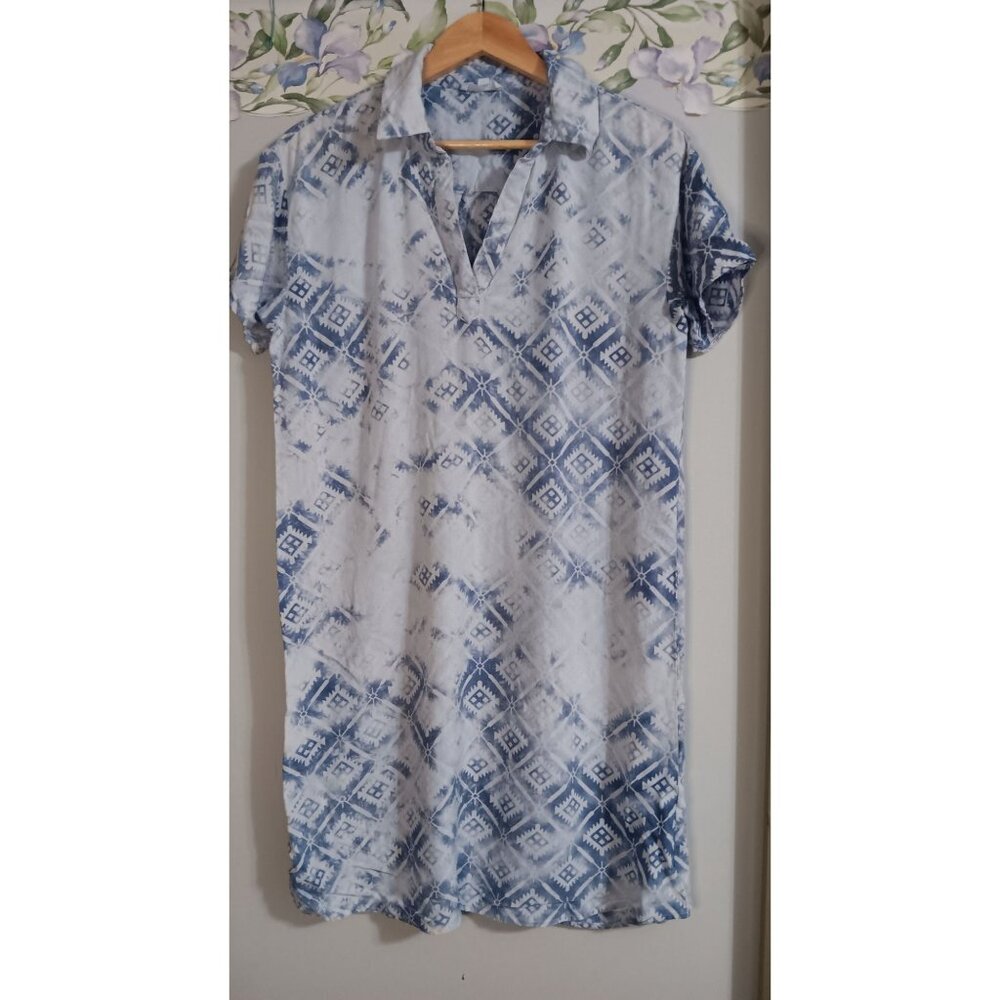 Mododoc Medium Blue White Lightweight Faded Travel Beach Boho Colorful Dress